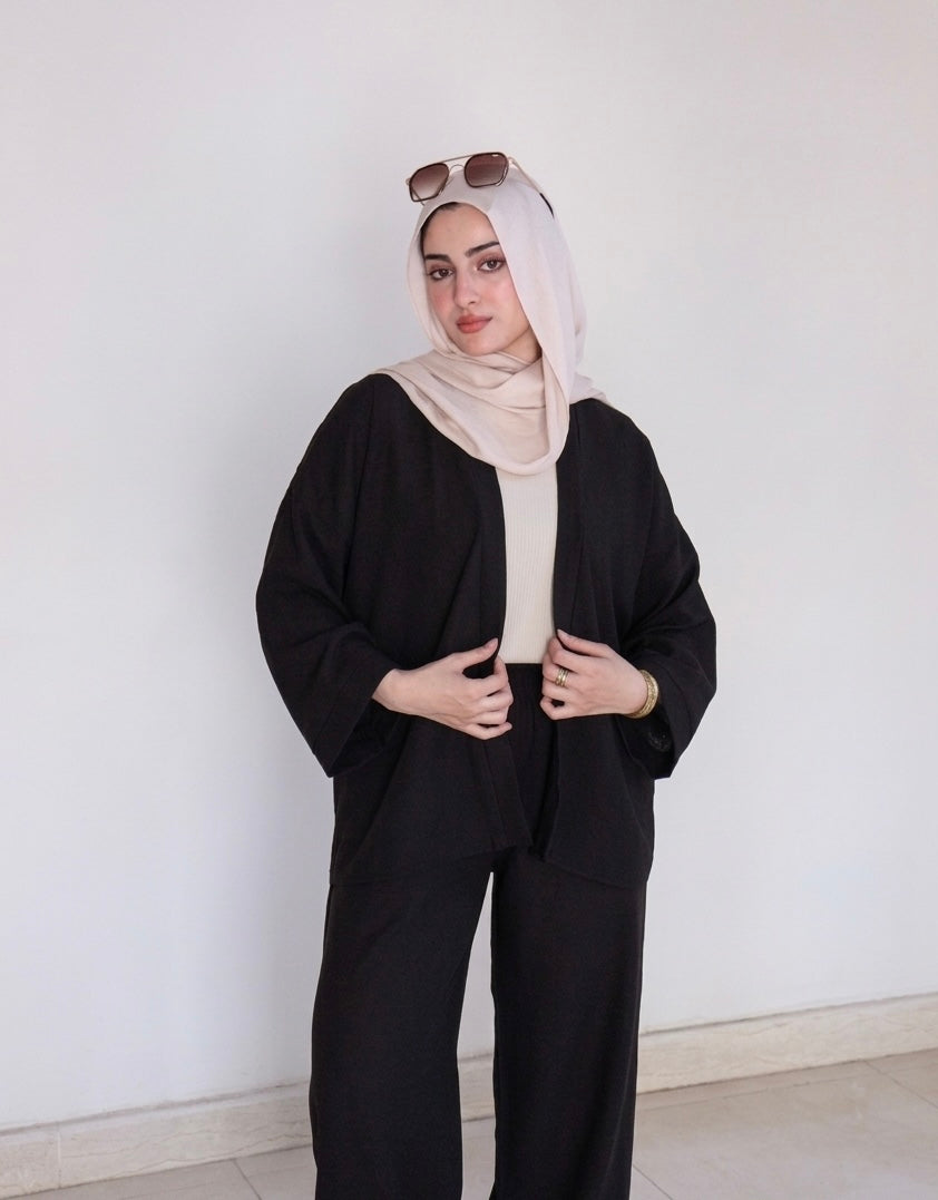 Alina linen set in black color